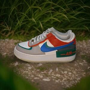 Nike Air Force 1 Size 8.5 Shadow Sail Signal Blue NIKE Swoosh Multi Color Upper